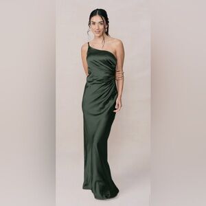 Revelry - Jade Satin Dress - Deep Olive